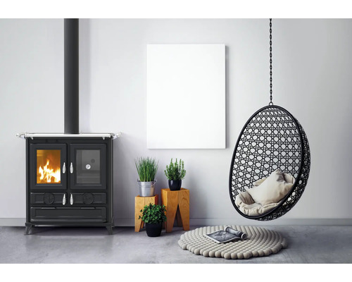 Festbrennstoffherd Thermorossi Klaretta Evo 8,2 kW Easy schwarz mit Backofen rechts und Gusseisen-Kochfeld – Image 2